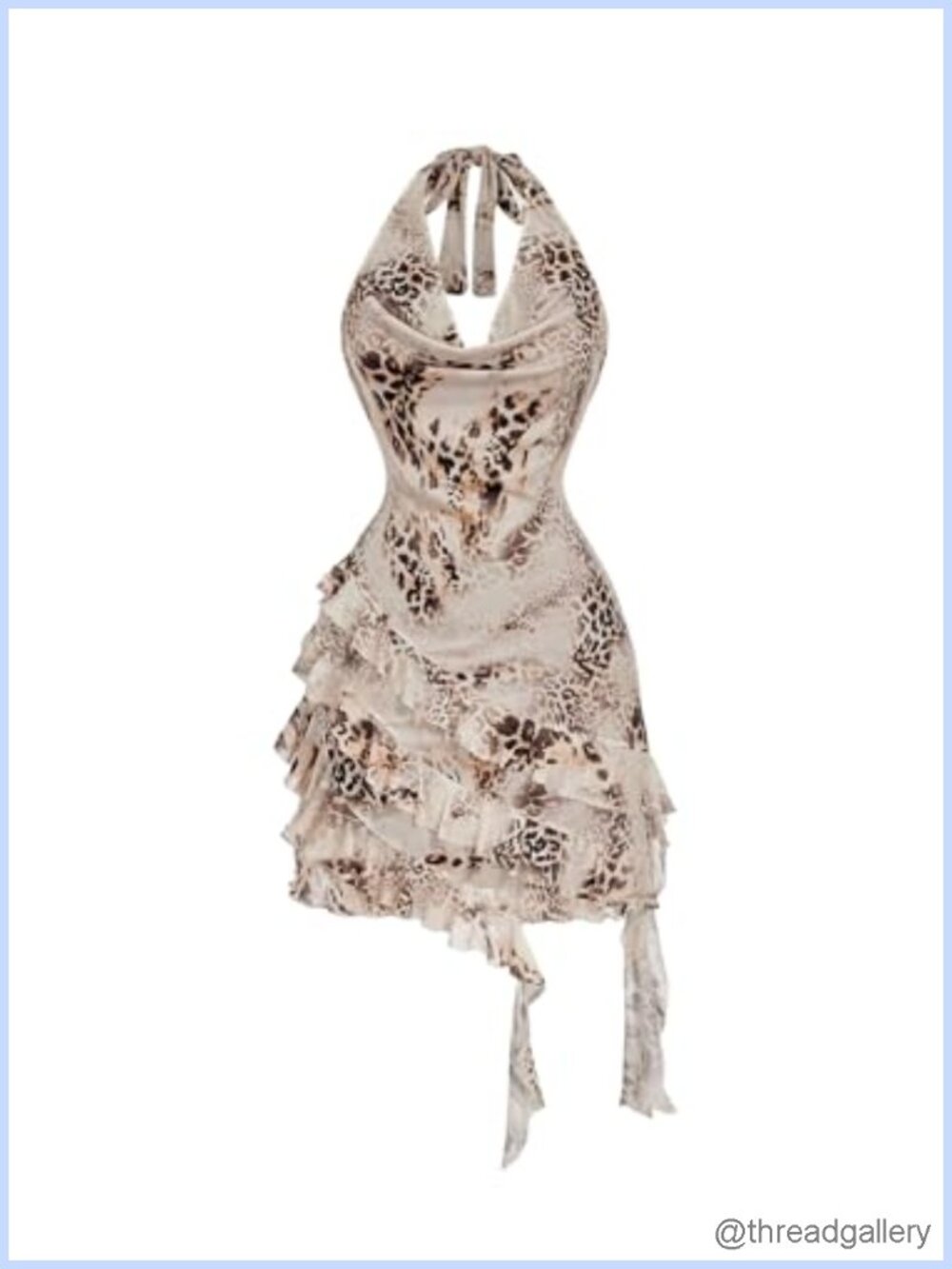 Women's Leopard Halter Mini Dress Tiered Ruffle Club Outfit